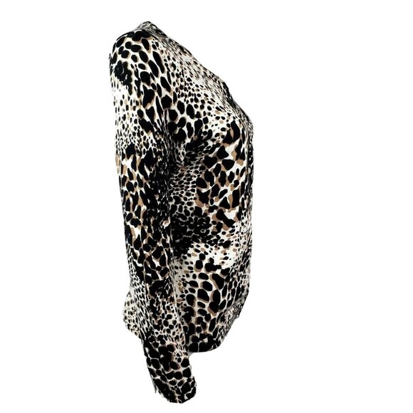 Croft & Barrow Cardigan Womens PM Petite Medium Black Brown White Animal Print - Picture 4 of 7
